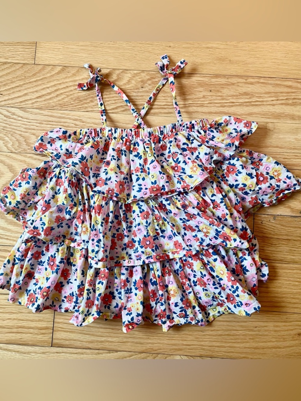 Tucker + Tate Flouncy 3-Tier Floral Dress Cross Back Shoulder Bow Strappy 9mo